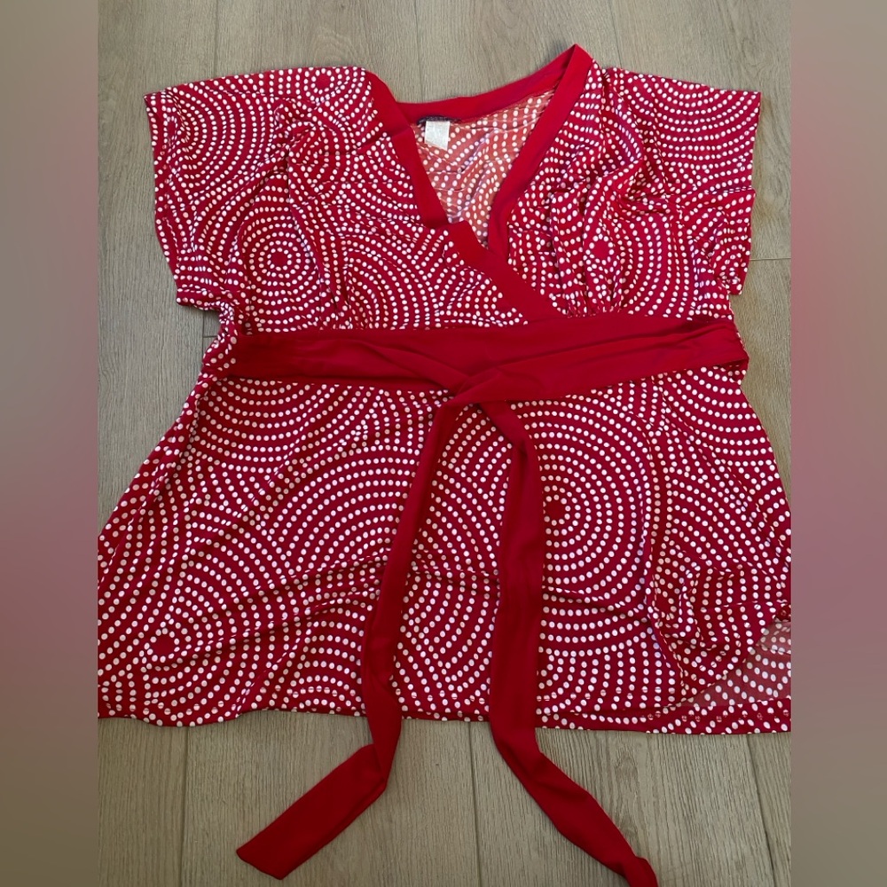 Plus Size Red and White Polka Dot Top